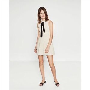 NEW Zara Tweed Dress - Cream with Black Bow